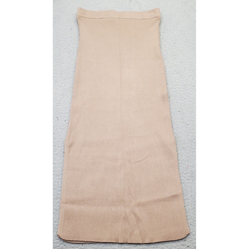 Princess Polly Straight & Pencil Midi Skirt Womens S/M Brown Ribbed Slit Pull On